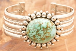 Artie Yellowhorse Genuine Turquoise Mountain Mine Sterling Silver Bracelet